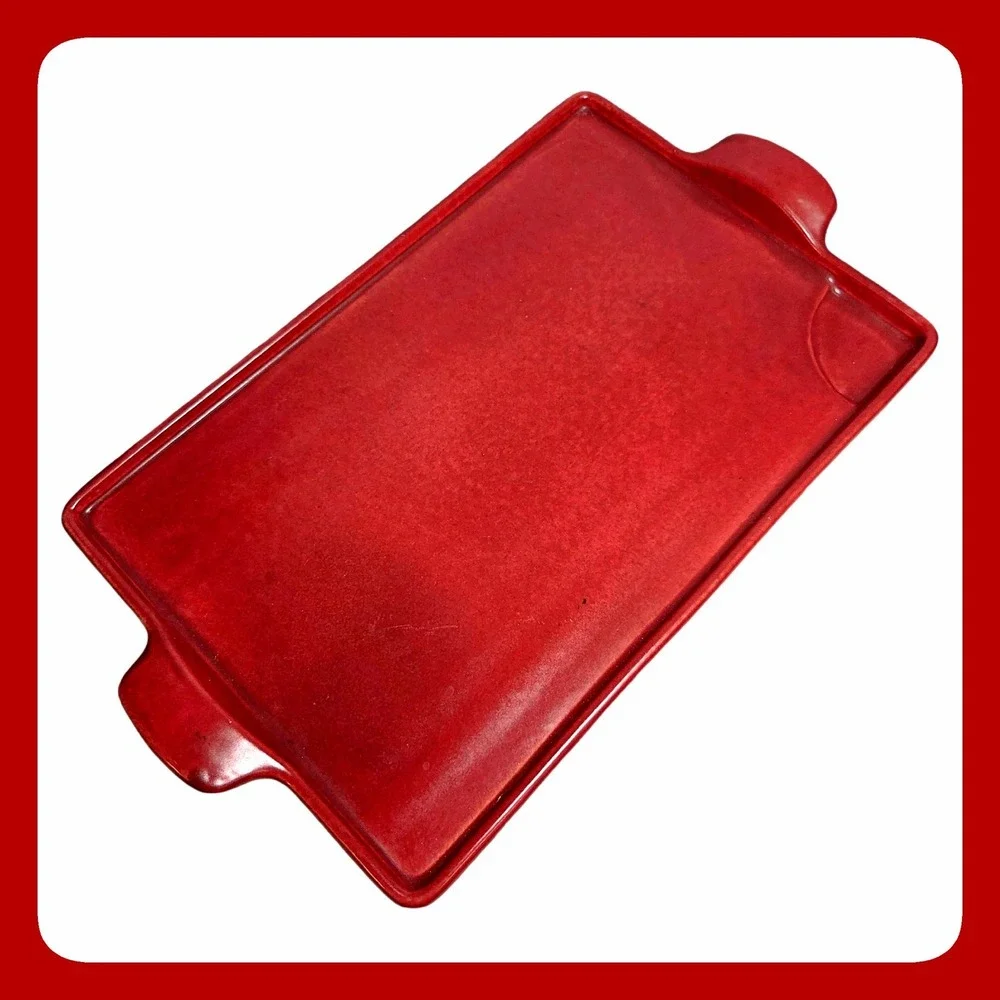 Technique Flame Ceramic Griddle Tray Red Stoneware Stovetop Oven 15.5in Handle